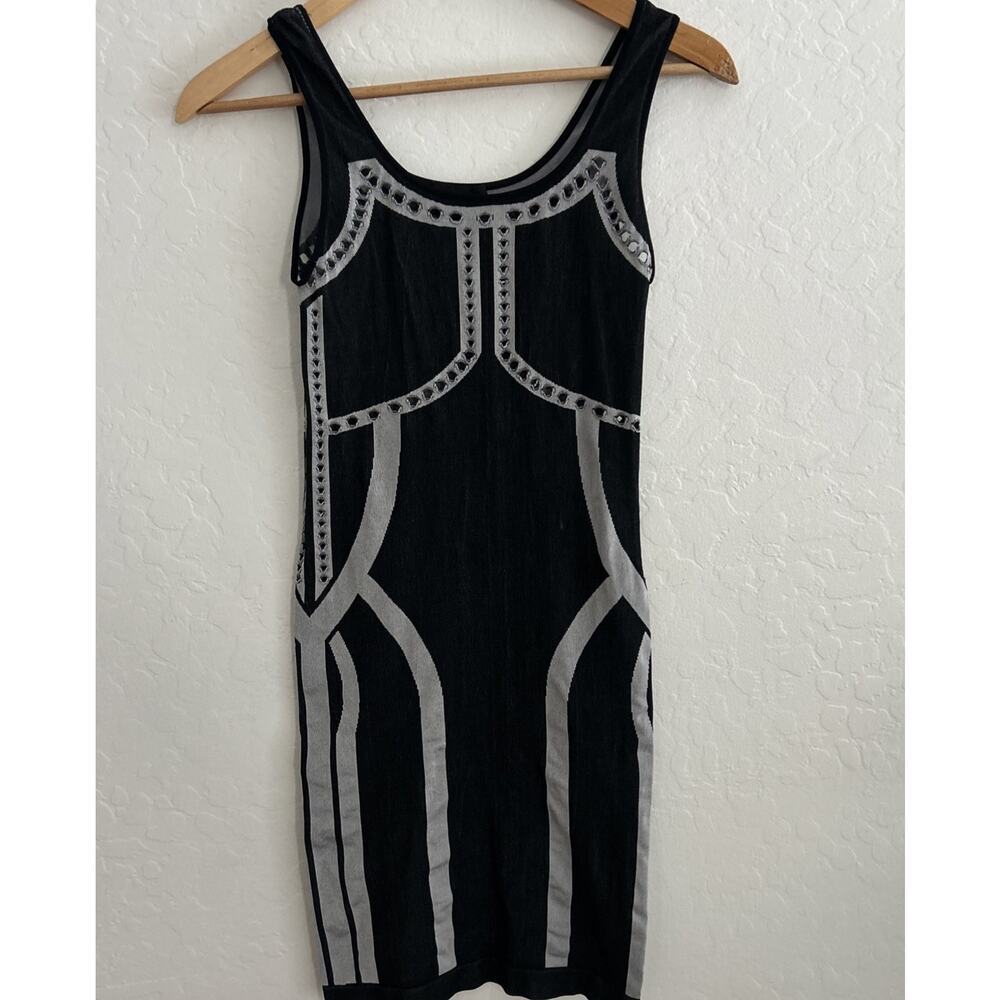 Bebe Black Dress Small S VTG Stretch Knit Bodycon Goth Grunge Y2K 90s USA